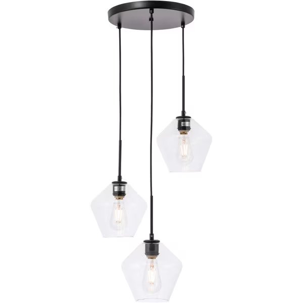 Gene 3 Light Black And Clear Glass Pendant, Living District, Mfr#: LD2258BK